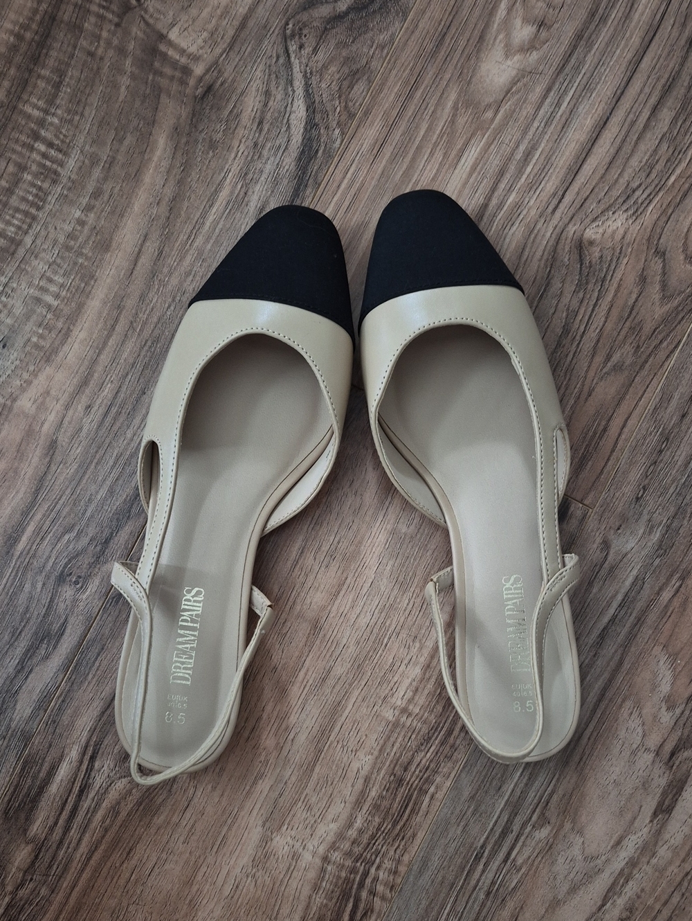 💥💙 Dream Pairs Two-Tone Beige and Black Slingback Flats